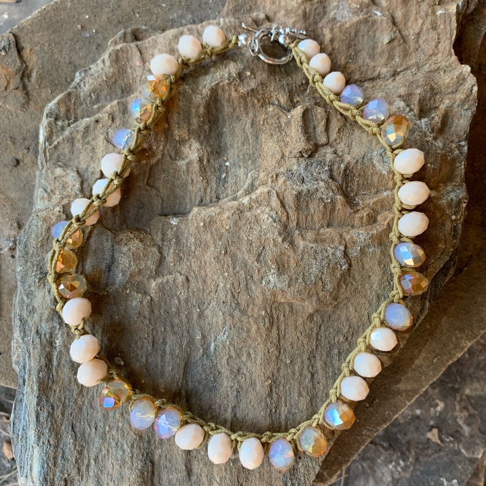 Bohemian Tan Beaded Rope Necklace